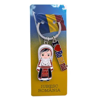 Fata tarancuta port popular romania, breloc din metal, suvenir, model 578g f